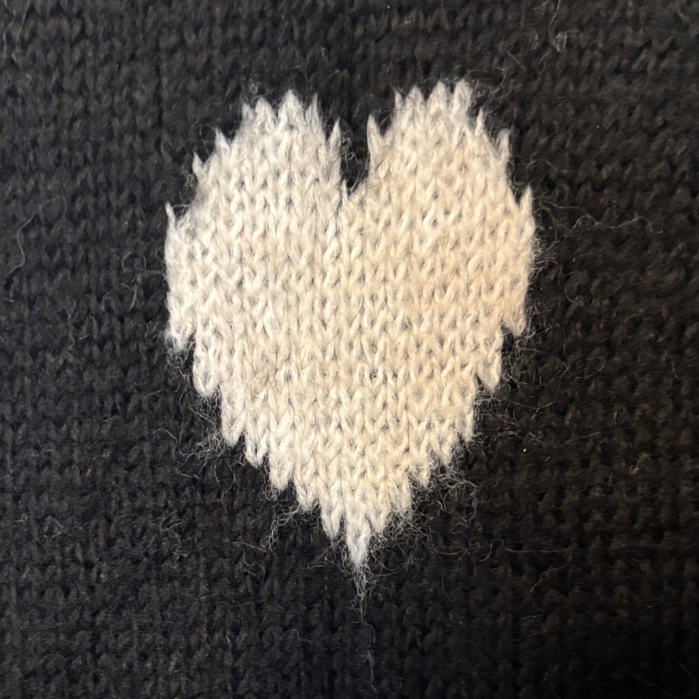 Anthropologie Black Cardigan with Cream Hearts - Picture 3 of 6